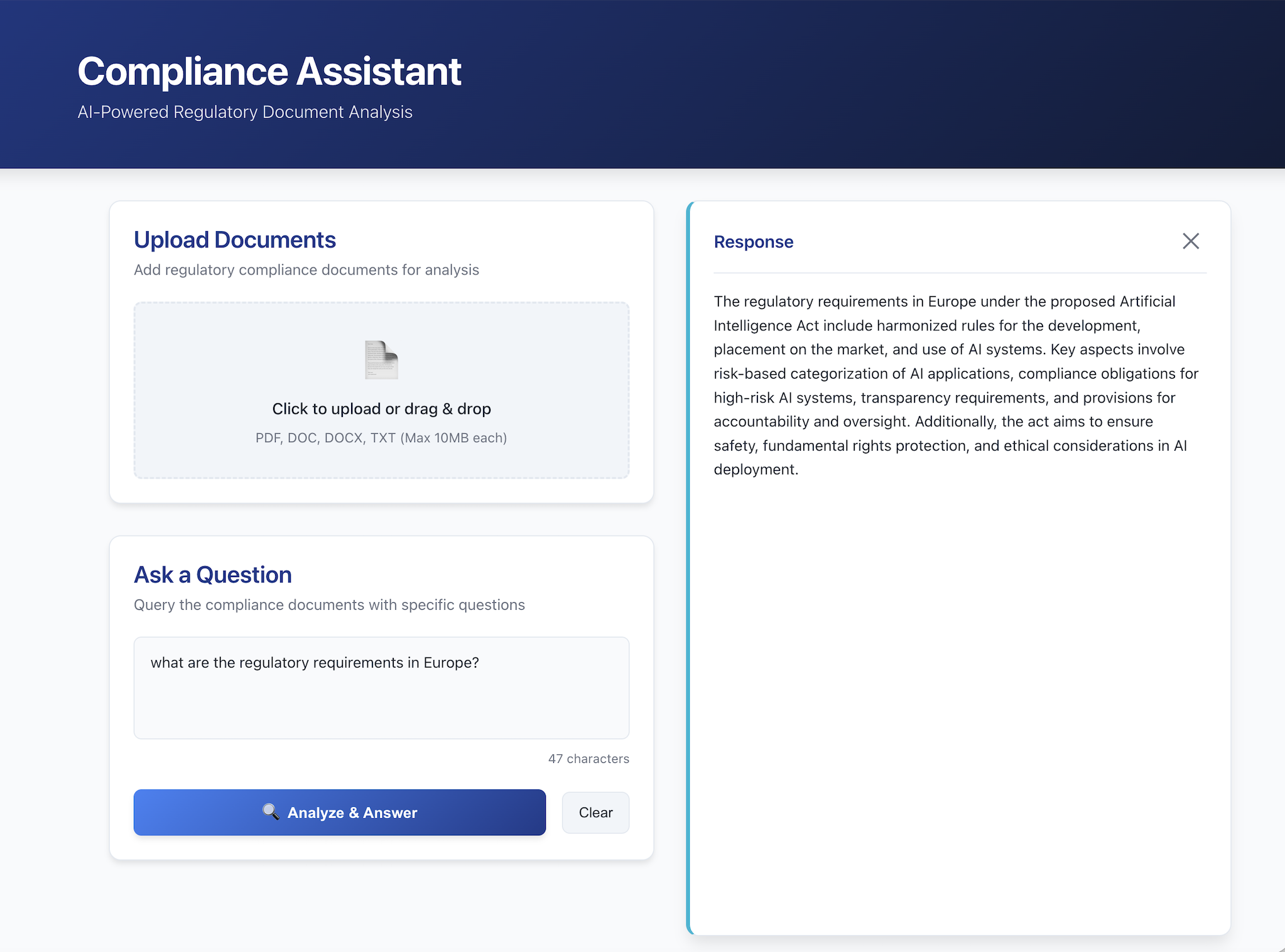 Regulatory Assistant UI